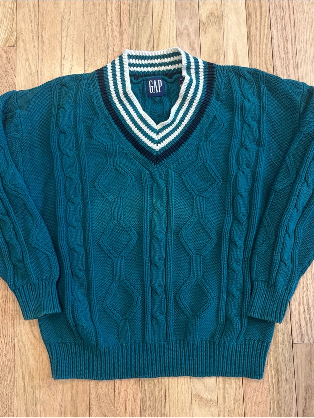 Vintage GAP Cable Knit Sweater Cricket Large Cotton V-Neck Tennis